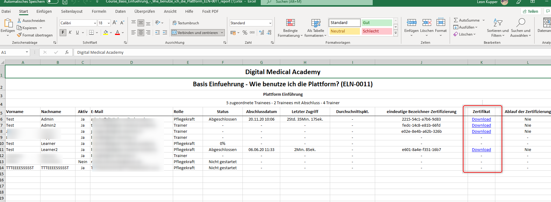 Digital Medical Academy - Wie lade ich am schnellsten Zertifikate aller Pflegekräfte herunter? 4